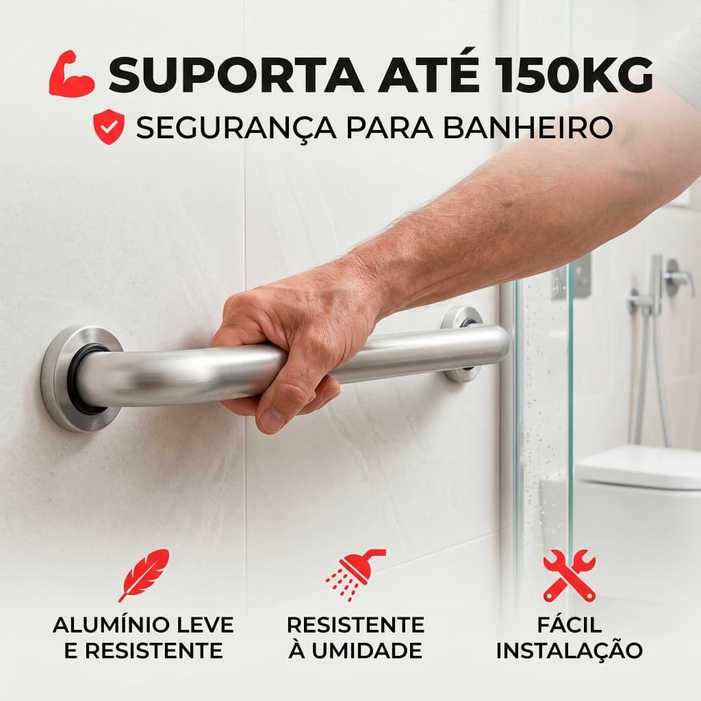 Barra de Apoio Banheiro Idoso Deficiente Suporte Segurança Proteção De Mão Pne Alça
