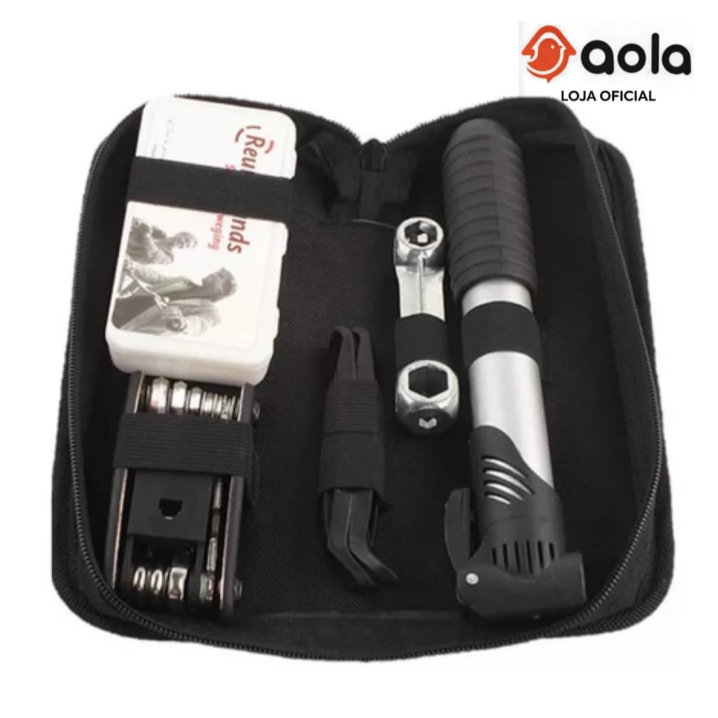 Kit Ferramentas portátil para Bicicleta  Reparo de Pneu, Bomba de Ar e Bolsa de Quadro Kit Completo