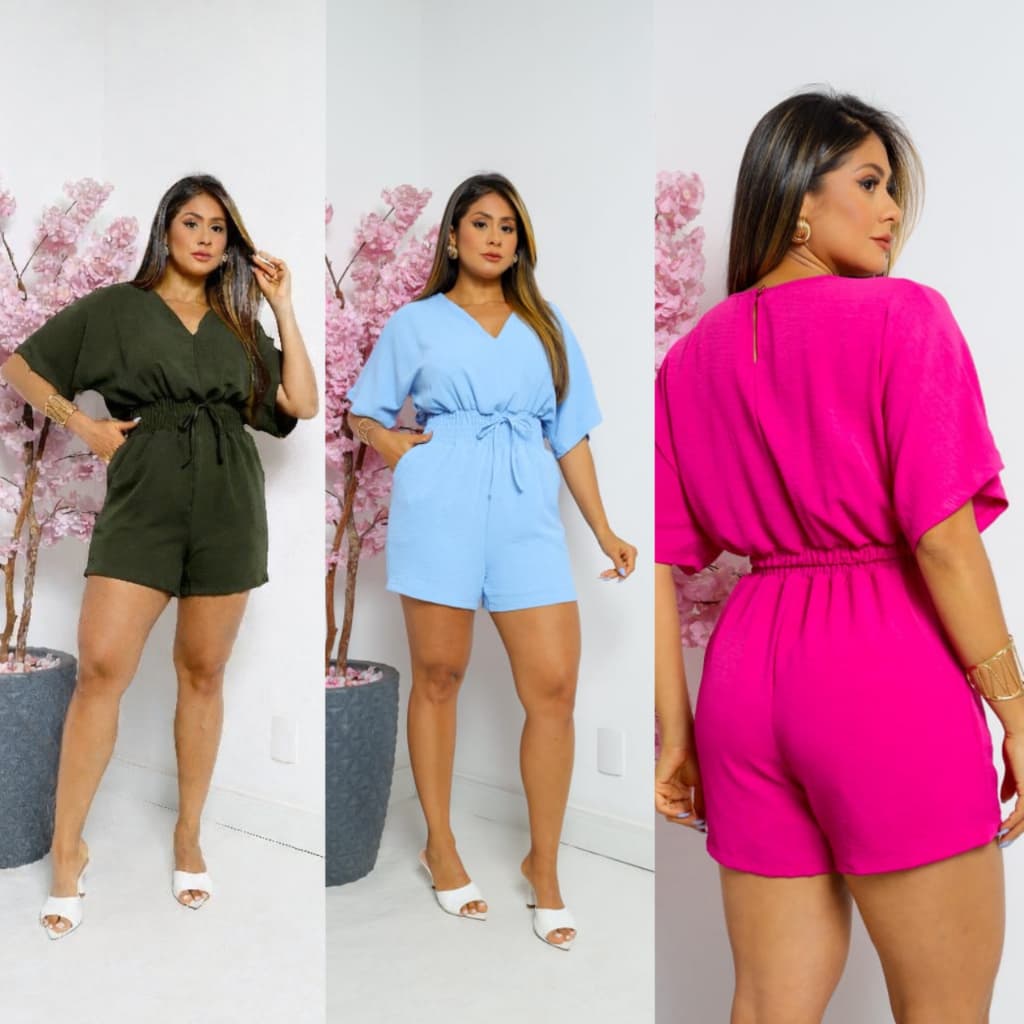 Macaquinho Duna Feminino Soltinho Forrado Com Bolso Blogueira Verão lançamento2026**