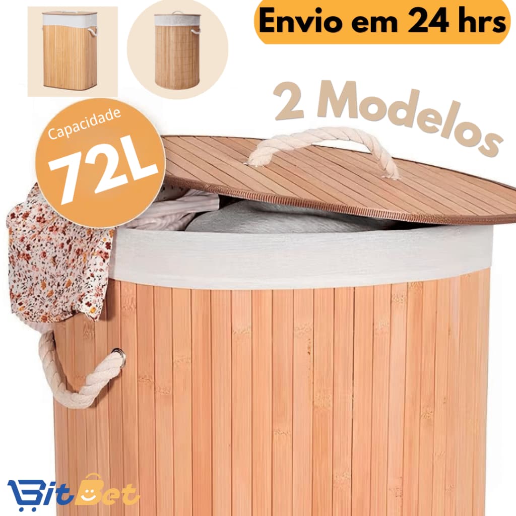 Cesto de Roupa 72L em Bambu com Tampa – Redondo ou Quadrado, Organizador para Casa UT-88 UT-89