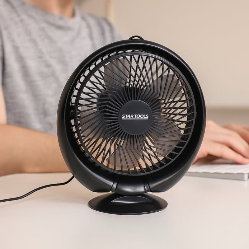 Ventilador de Mesa Redondo Portátil com USB Silencioso Inclinável Velocidade Única Praticidade Preto