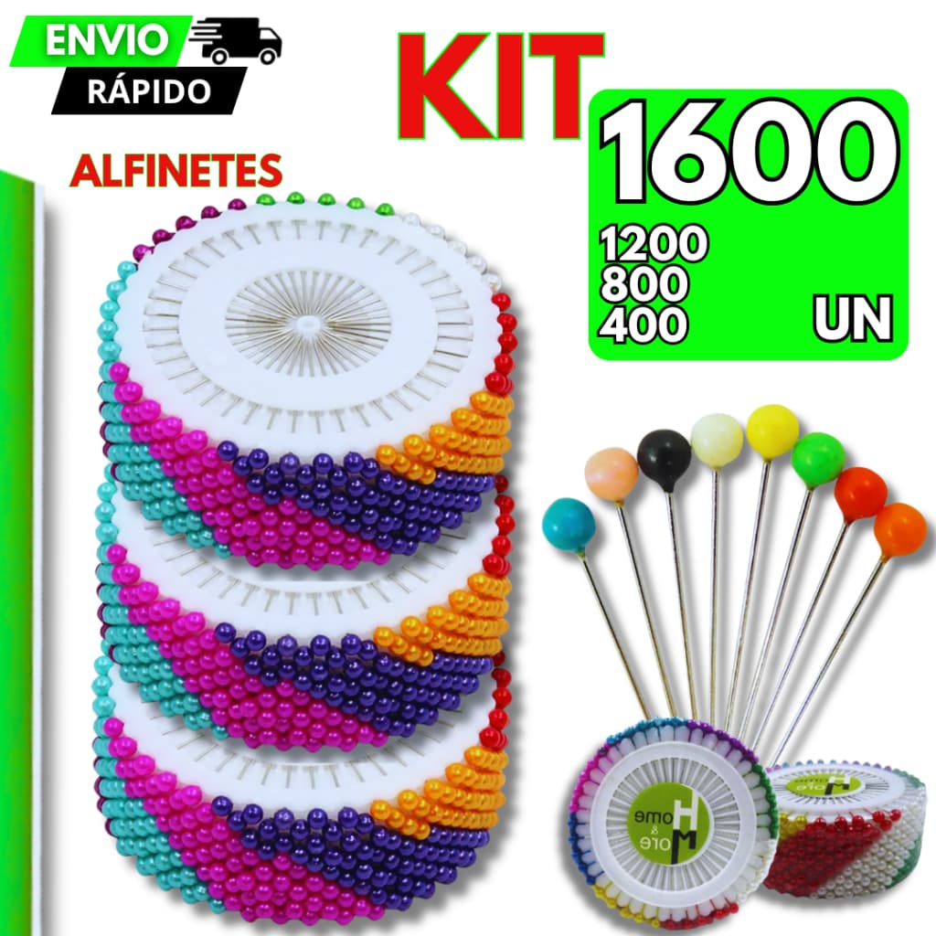 Alfinete Colorido Para Costura Kit 400/800/1200/1600 Artesanato Premium Utilidades Alfinetes