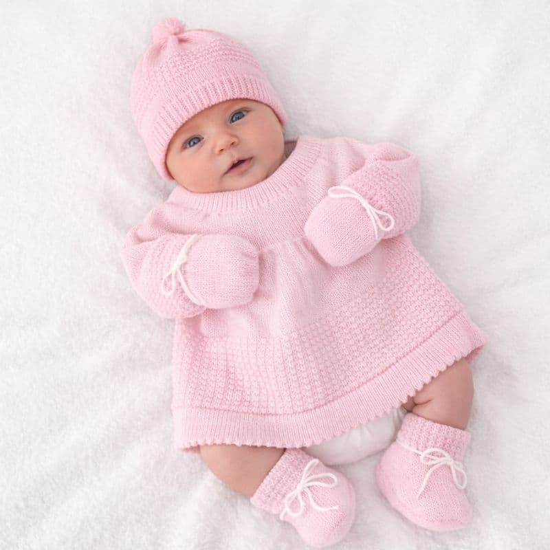 CASACO BEBÊ RECÉM NASCIDO COM KIT DE GORRO, LUVA E SAPATO - LÃ - TRICÔ