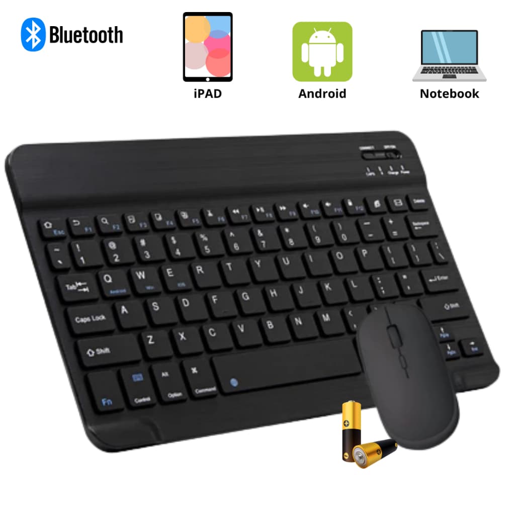 Combo Teclado + Mouse Bluetooth | Sem Fio, Silencioso e Recarregável | Para Tablet e Notebook