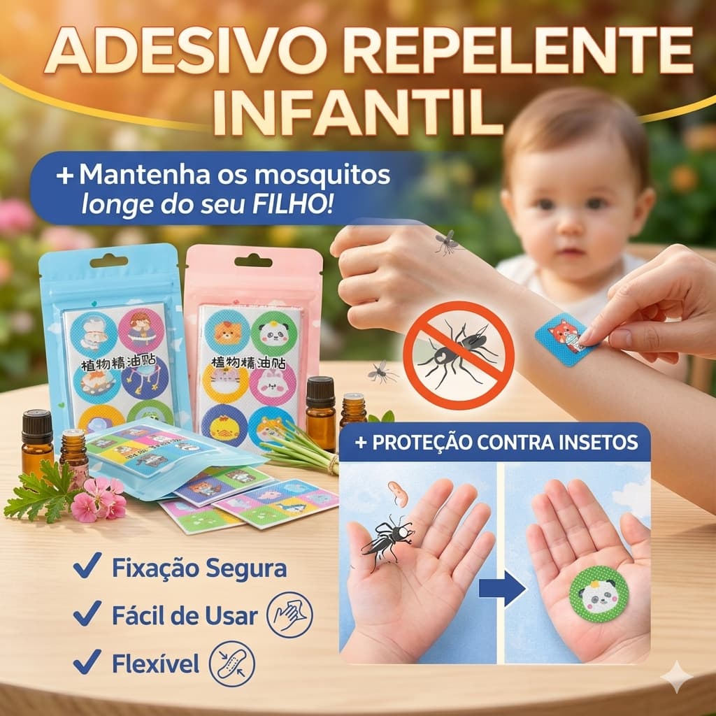 Adesivo Repelente de Mosquito insetos Infantil Natural Sem DEET - Kit 06,24,72,120 unid