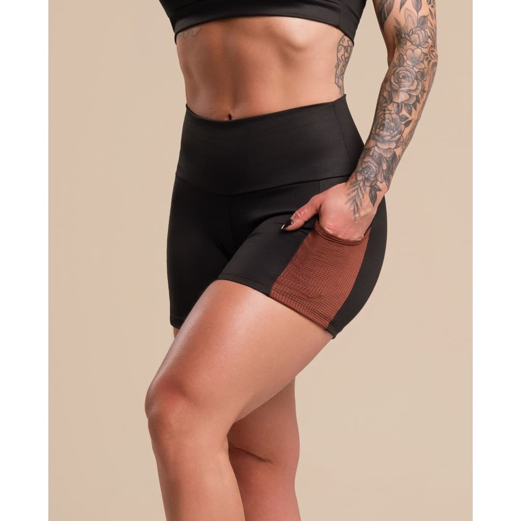 Short Fitness Curto Cintura Alta Feminino Com Bolso Tela Lateral Academia Treino Corrida F7 NEW STYLE