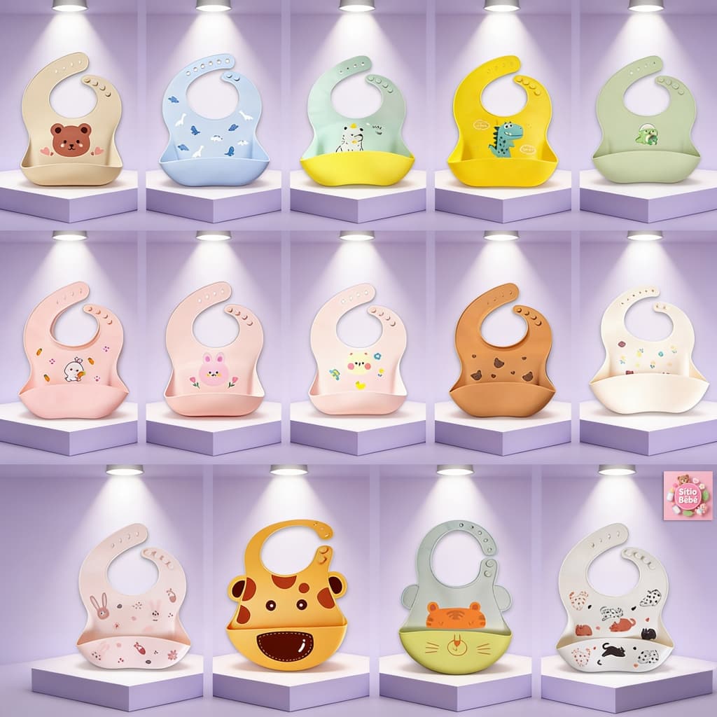 Babador De Silicone Impermeável Para Bebê Fácil De Limpar Pega Migalhas Infantil Menina/Menino