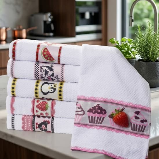 Pano de Prato Extra Absorção 100% Algodão Atoalhado Felpudo Kit c/ 12 Unid. Pano Pia/Pano Prato