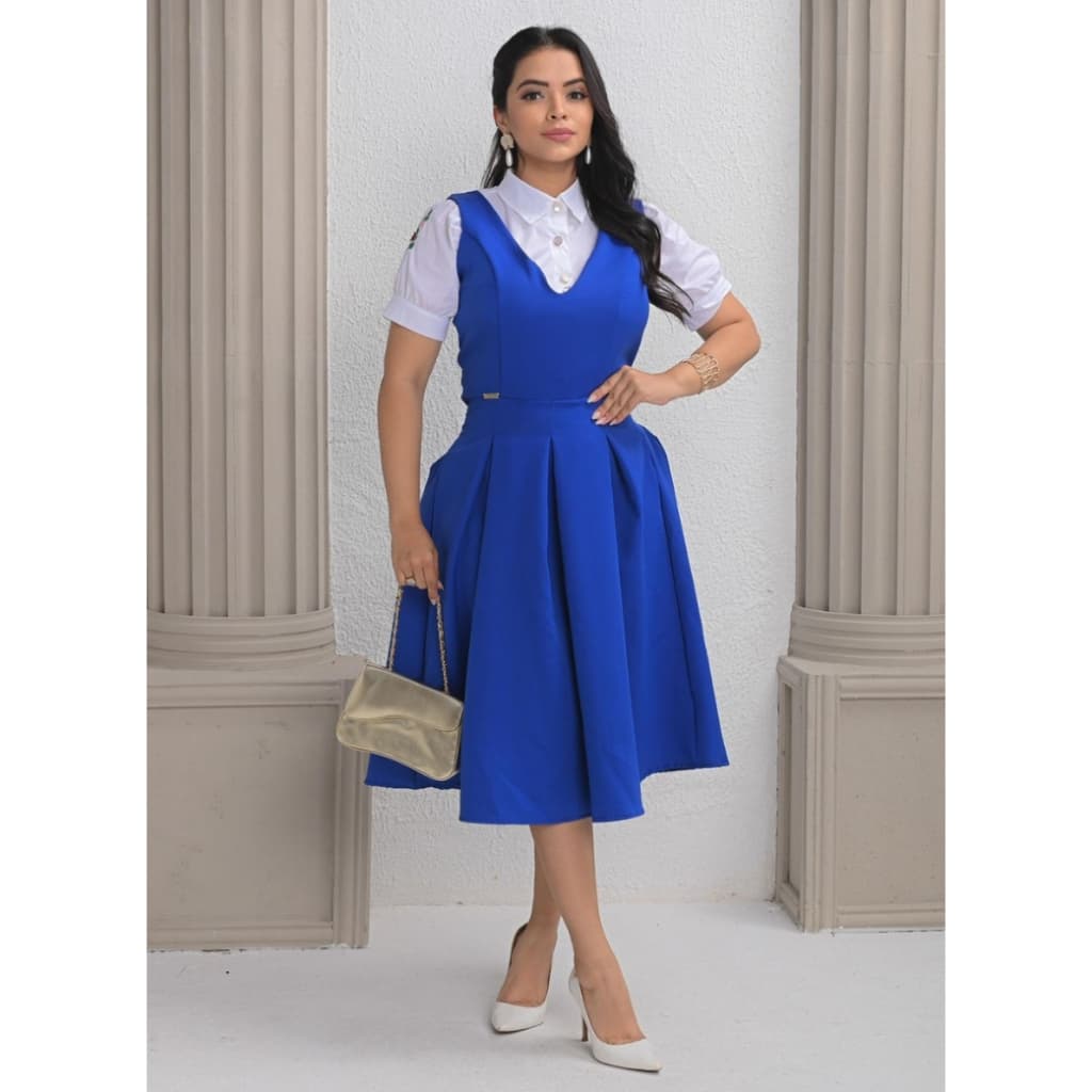 Jardineira Adulta Vestido Feminino Rodado Salopete Saia Alfaitaria Midi Moda Evangélica Soltinho