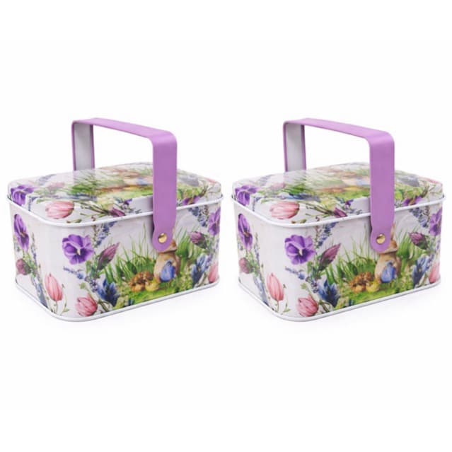 Conjunto 2 Lata de Páscoa Decorativa   com Alça | Lata Metal Porta Doces Chocolate Presente 10,5cm