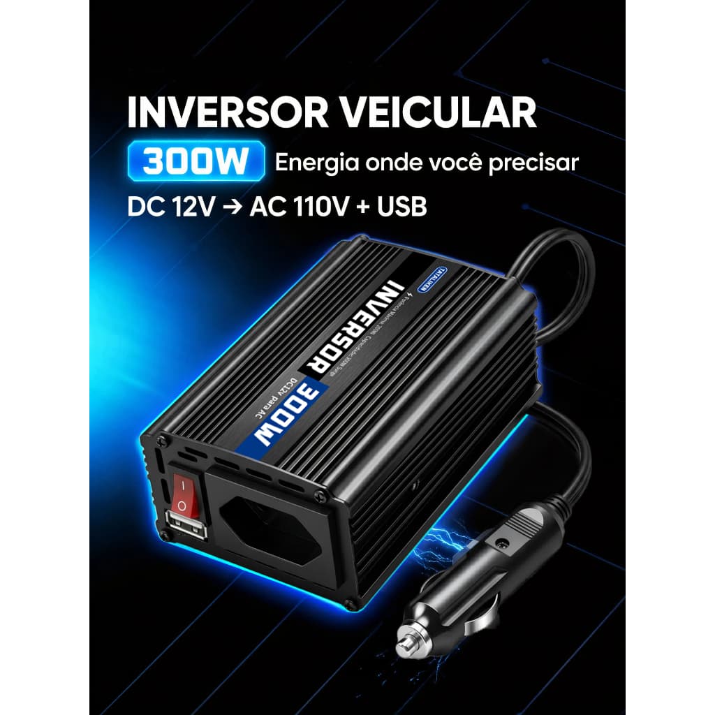 Inversor Conversor 300w 12v  Para 110v / 220v Tomada + Usb Conversor De Potência Veicular