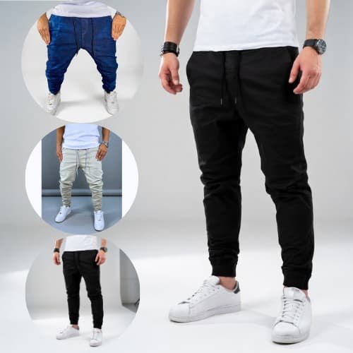 Calças Jeans  Masculinas Jogger Com Punho