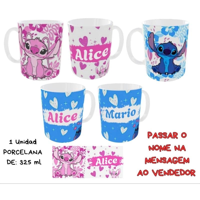 Caneca Personalizada lilo stich Con Seu Nome 1 unidad Porcelana de 325ml