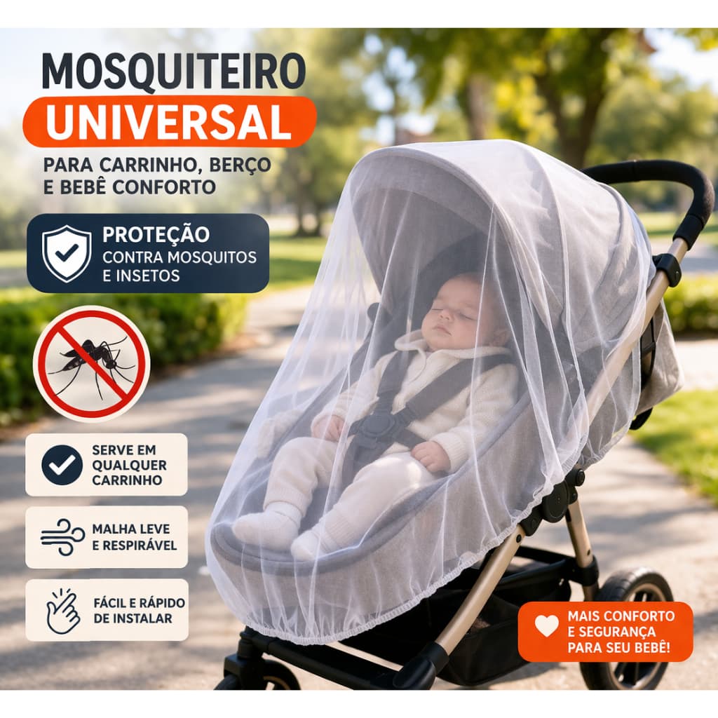 Mosquiteiro Universal Bebê Carrinho Berço Proteção Contra Mosquitos Respirável