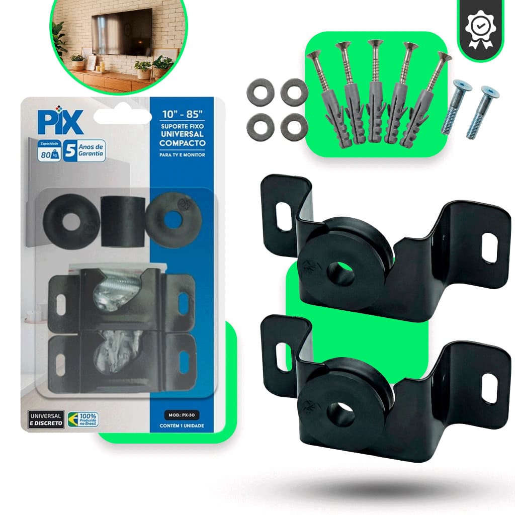 Suporte Tv E Monitor Fixo Universal LED / LCD - Original PIX 10 24 32 43 50 55 até 85"  Parede ou Painel