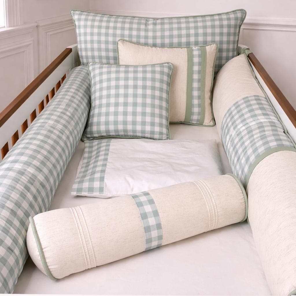 Kit Berço Americano 8 Peças Coleção Xadrez Sintonia Percal 200 Fios