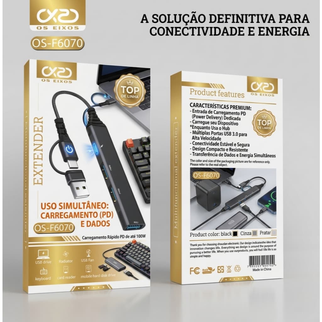 Hub USB Tipo C Com Carregador De Alta Velocidade 3.0 Adaptador OTG 4 Porta Para Computador Celular