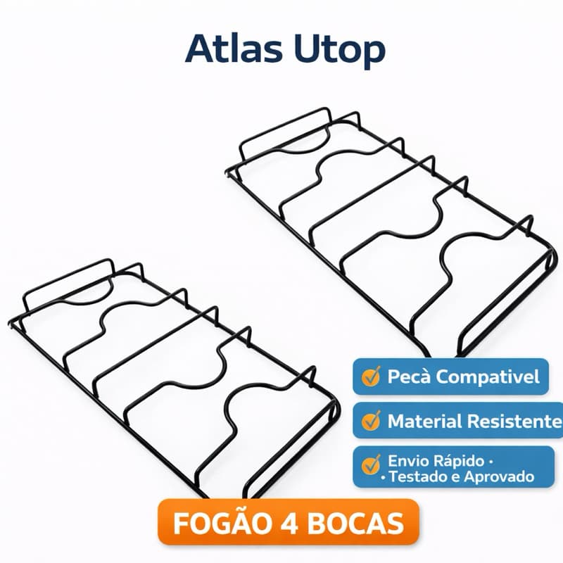 Kit 2 Grelhas Grade Tremp Para  Fogão Atlas Utop 4 Bocas