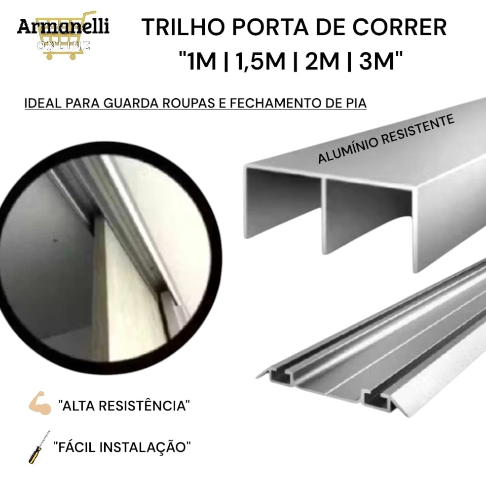 Trilho Perfil Superior/Inferior de Porta de Correr de Guarda Roupa e Armários 1,0/1,5/2,0/3,0 Mts