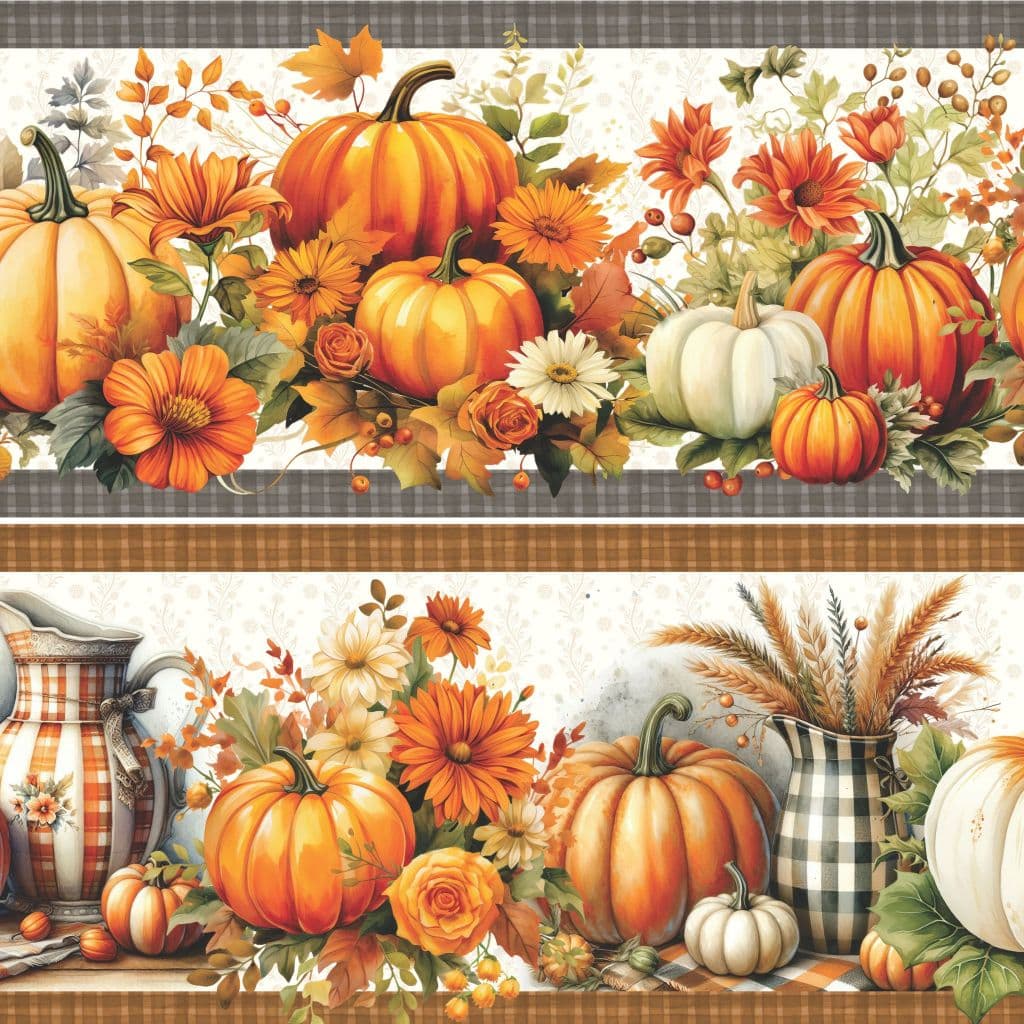 Tecido Tricoline Digital Barrado Abóboras Retrô Algodão 100% Pano Prato Toalha 55cm Torella Ateliê Bibi