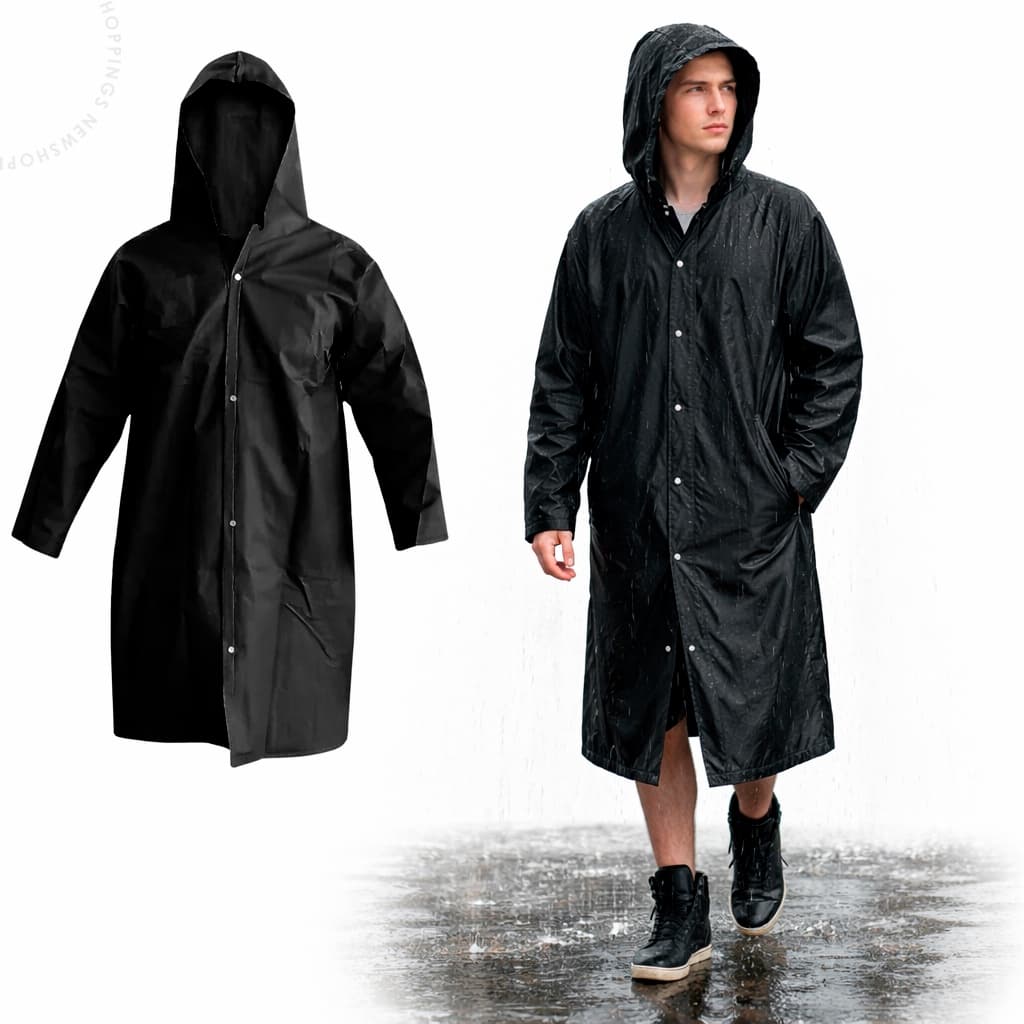Capa Chuva PVC Forrado Impermeável Preta Com Capuz Reforçada EPI Obra Trabalho Pesado Resistente