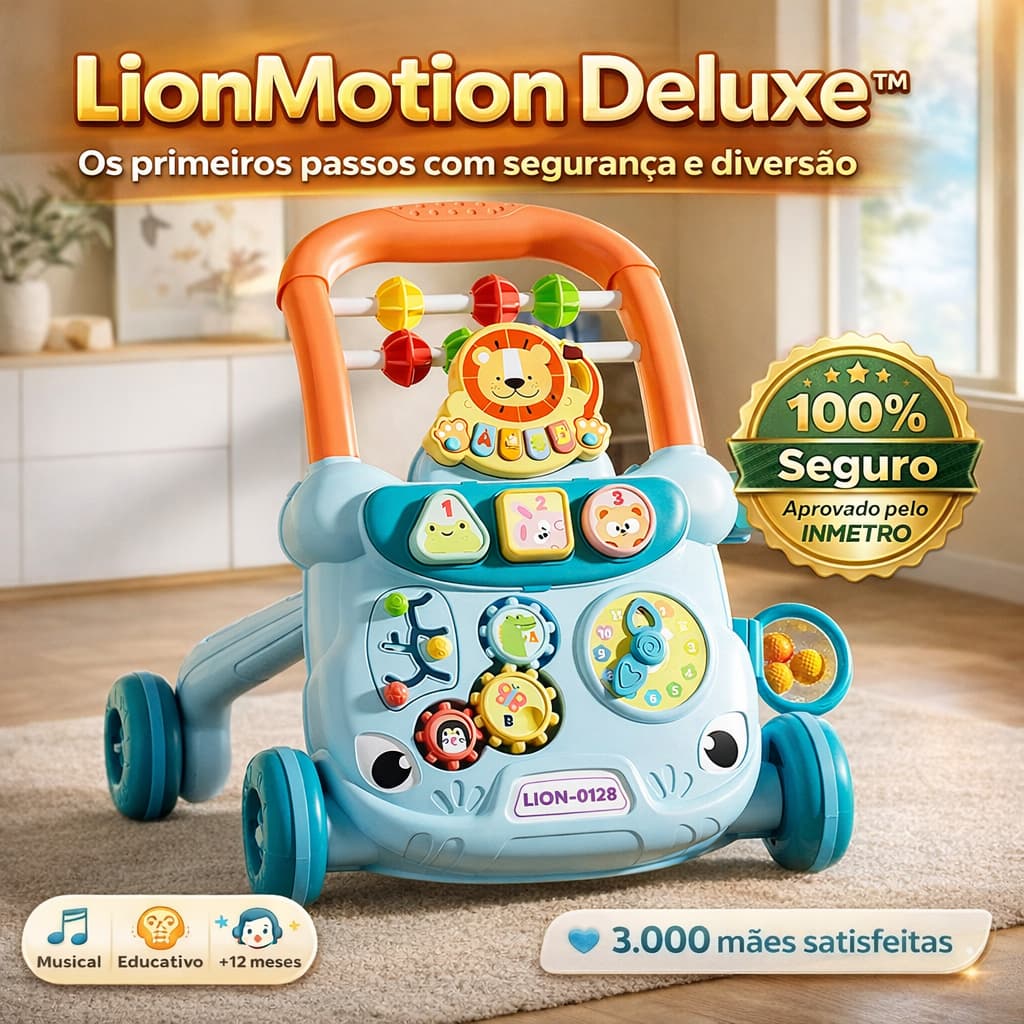 LionMotion Deluxe™Andador Baby Musical Educativo-Os primeiros passos com Segurança e Diversão