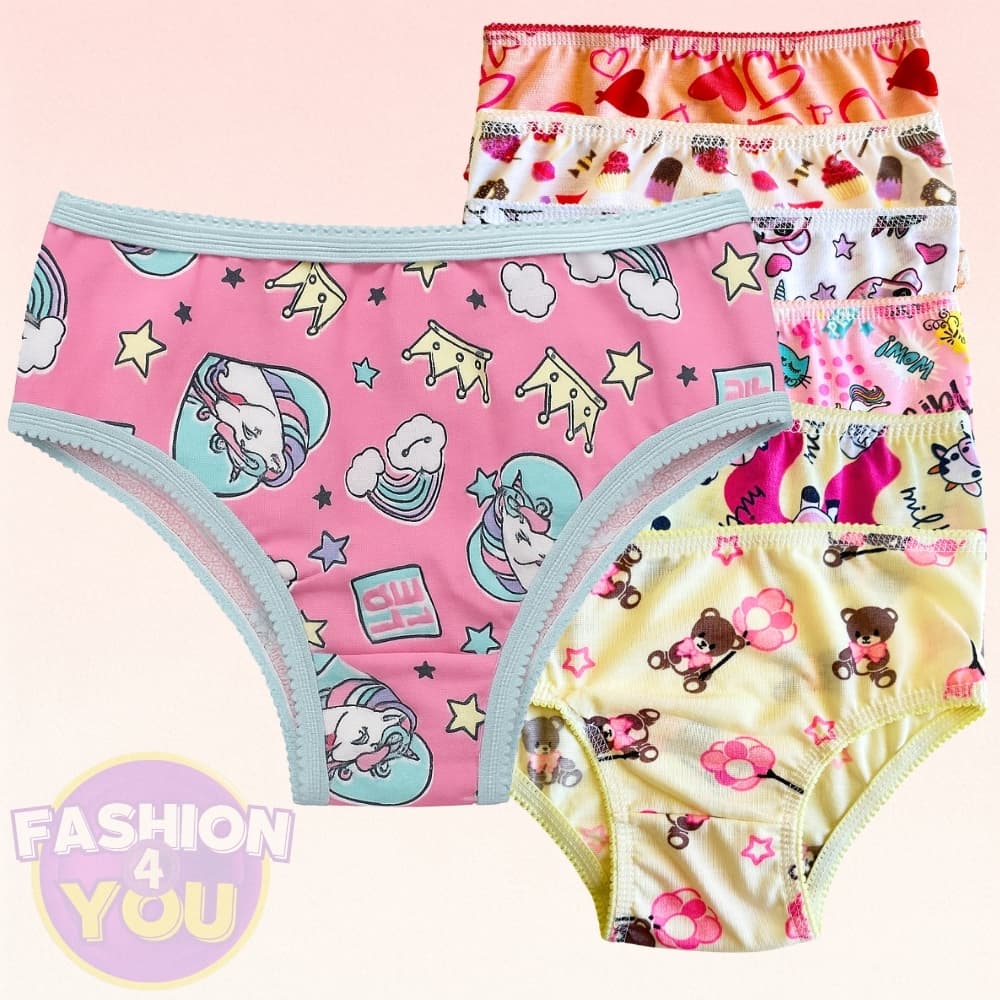 Kit 5 até 10 Calcinha Infantil com Forro algodão Estampada De 1 a 9 Anos Conforto meninas criança