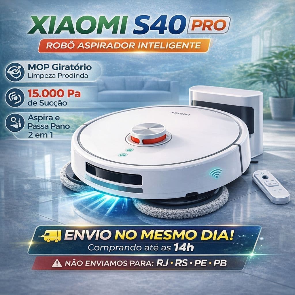 Robô Aspirador Xiaomi S40 Pro Mop Giratório 15.000Pa Lançamento 2026