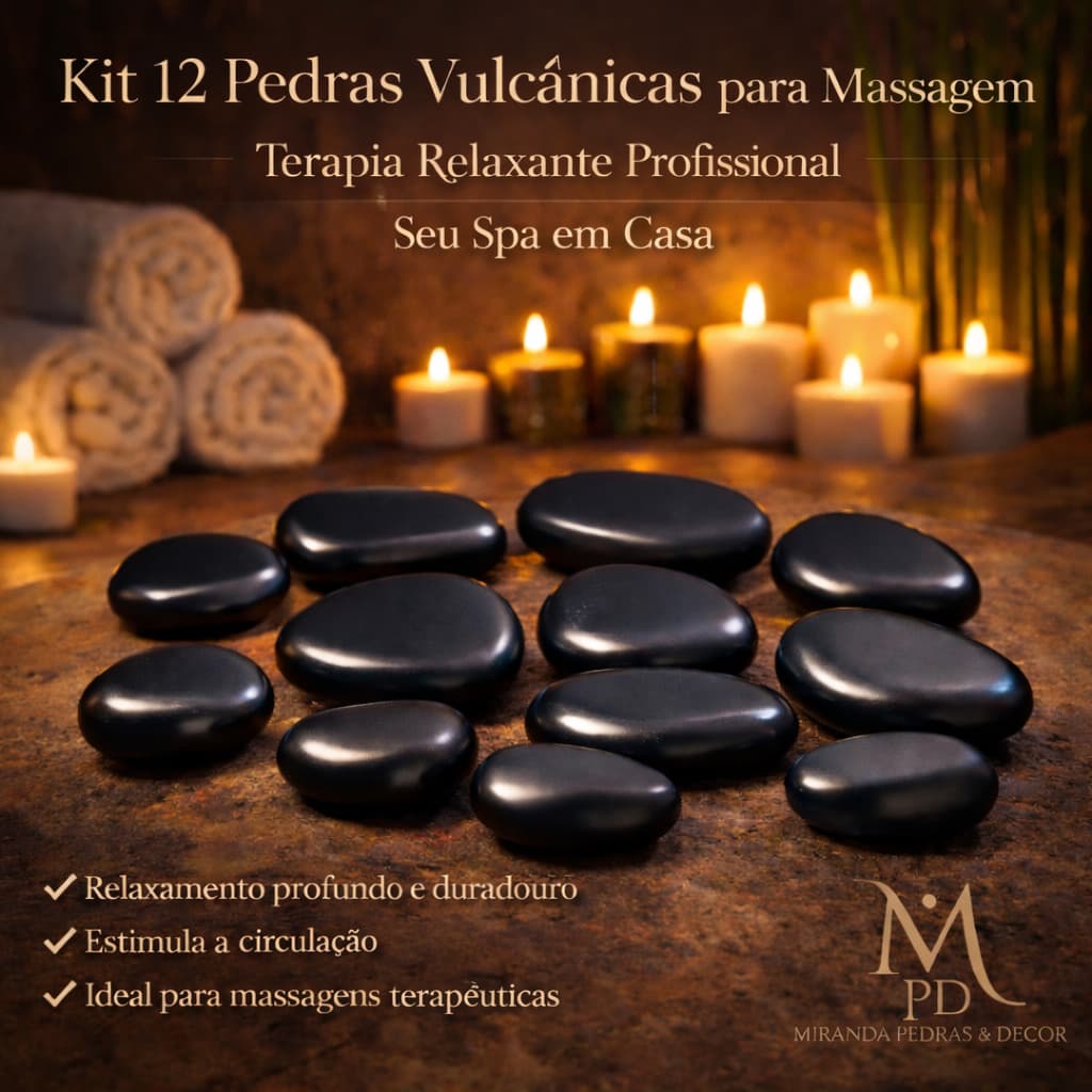Kit 12 Pedras Quentes Vulcânicas para Massagem Corporal  | Pedras Naturais | Spa em Casa
