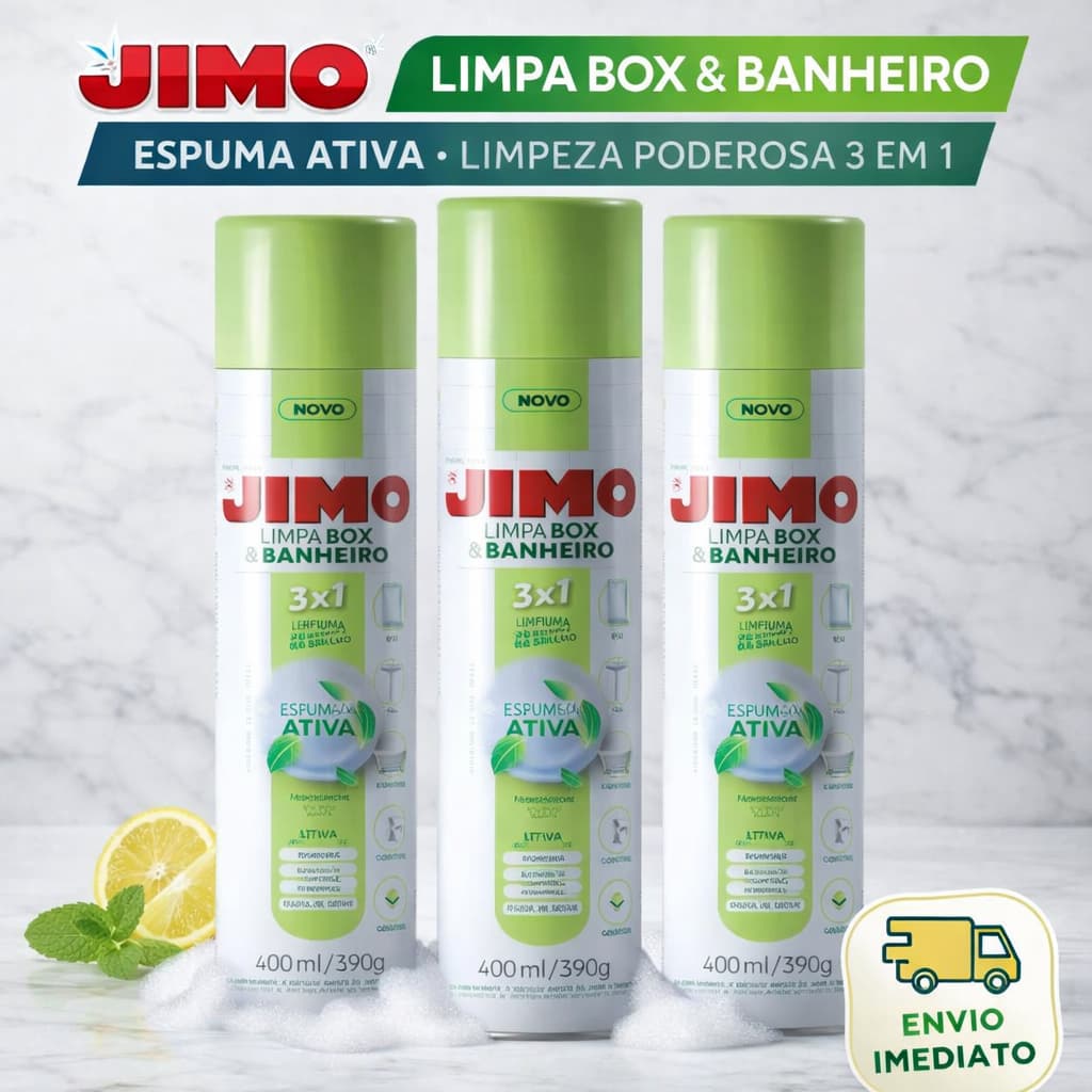 Limpa Box Jimo 400ml Spray - Limpeza Profunda de Box e Banheiro - 3 em 1 Limpa Perfuma e Dá Brilho