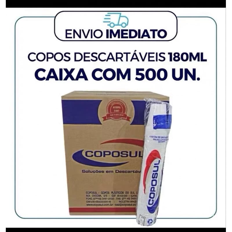 Copo Descartável 180 Ml Caixa Fechada com 500Unidades Atacado
