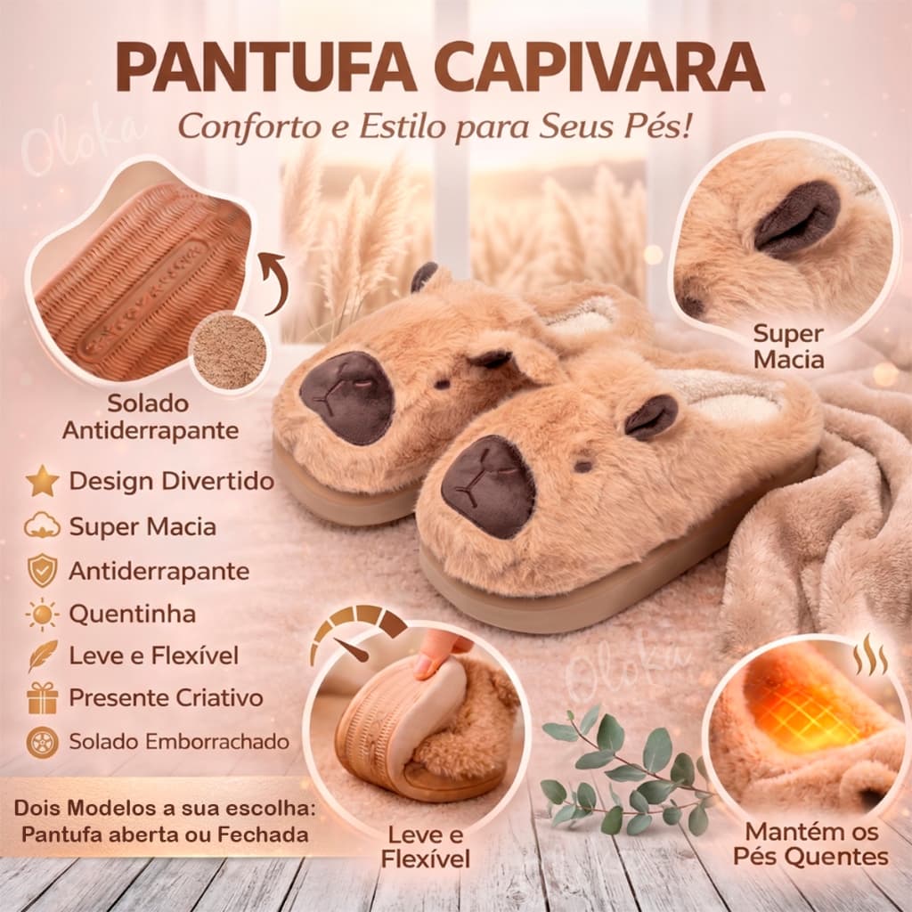 Pantufa Capivara Adulto E Infantil Unissex Aberta E Fechada