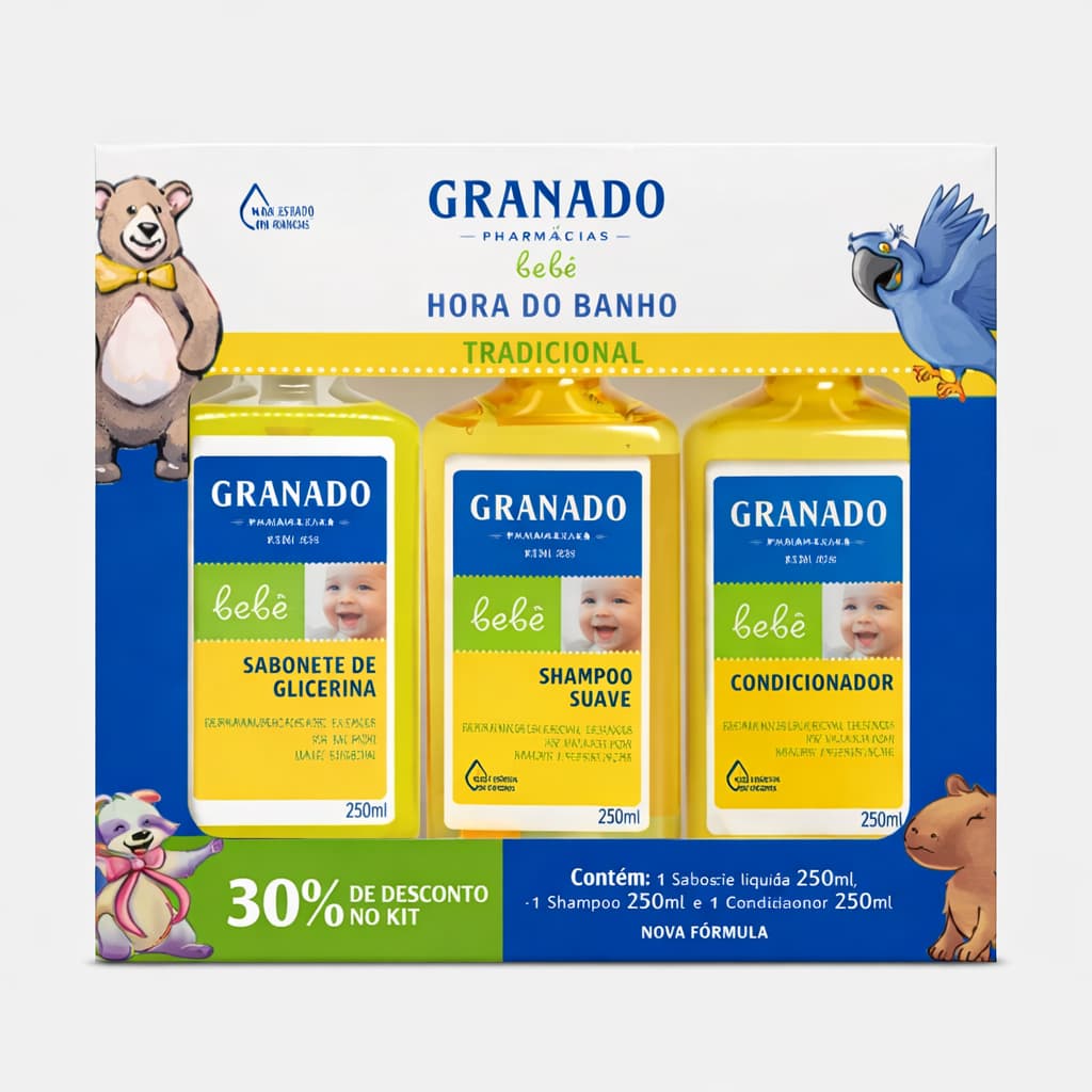 Kit Granado Hora do Banho 250ml Sabonete + Shampoo + Condicionador