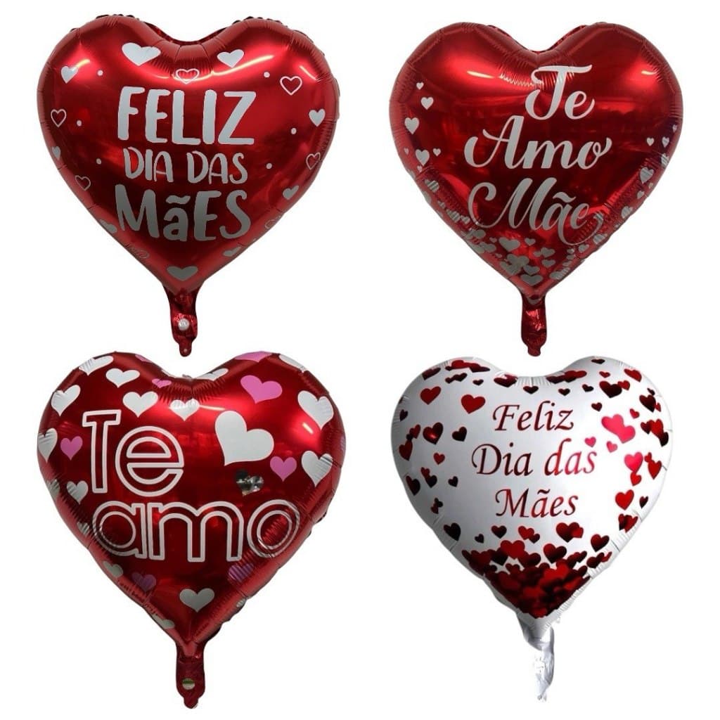 10 Balão Metalizado Coração Vermelho Feliz Dia Das Mães Mãe Te Amo 45cm
