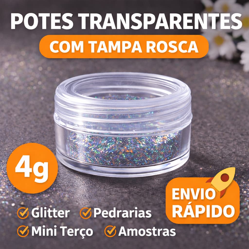 Kit 30 Potes 4g Transparente c/ Tampa Rosca | Ideal para Glitter, Creme, Pedrarias e Lembrancinhas