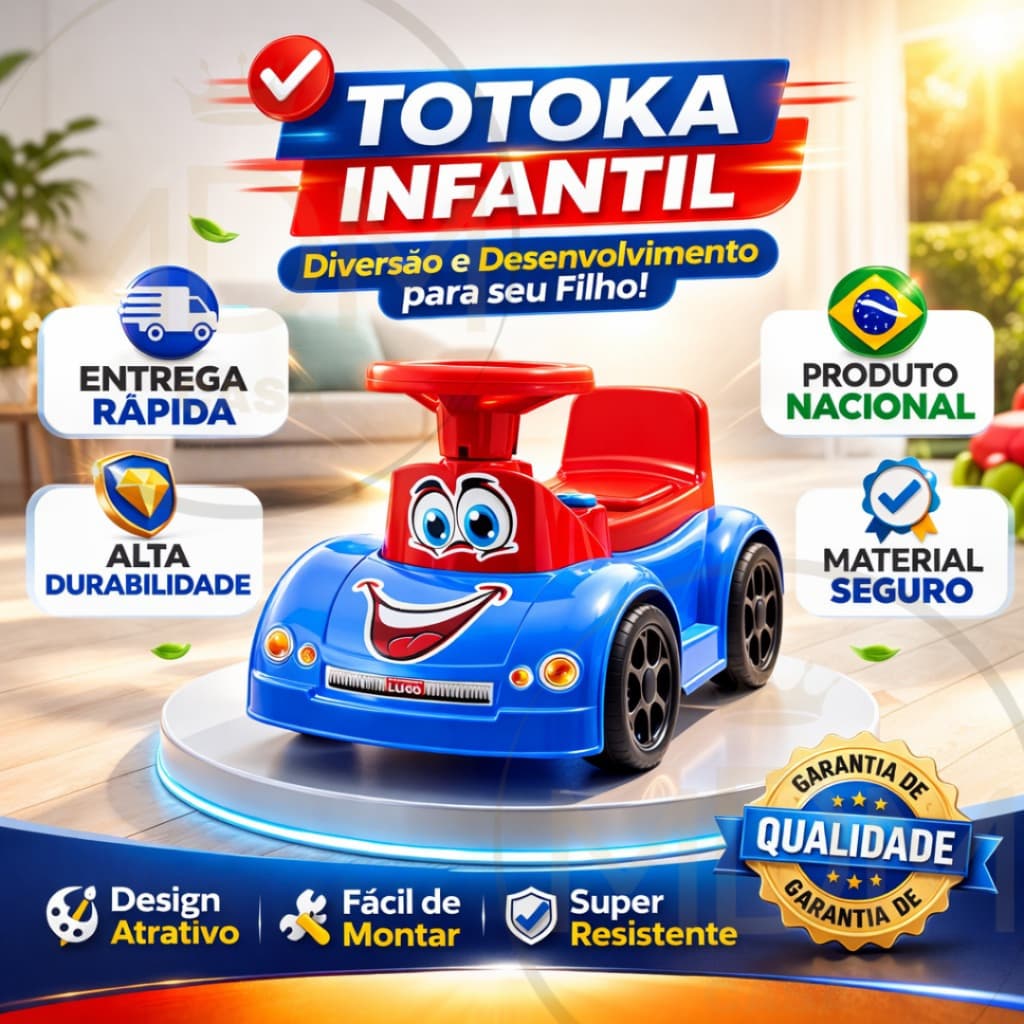 Totoka Carrinho Andador Infantil com 4 Blocos de Encaixe, Buzina e Porta-Malas Estável Segura
