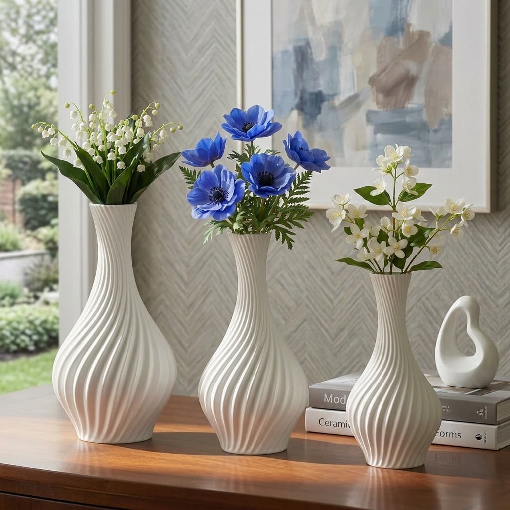 Kit 3 Vasos Decorativos Em Espiral Moderno Sala Cozinha Decoração Ambiente