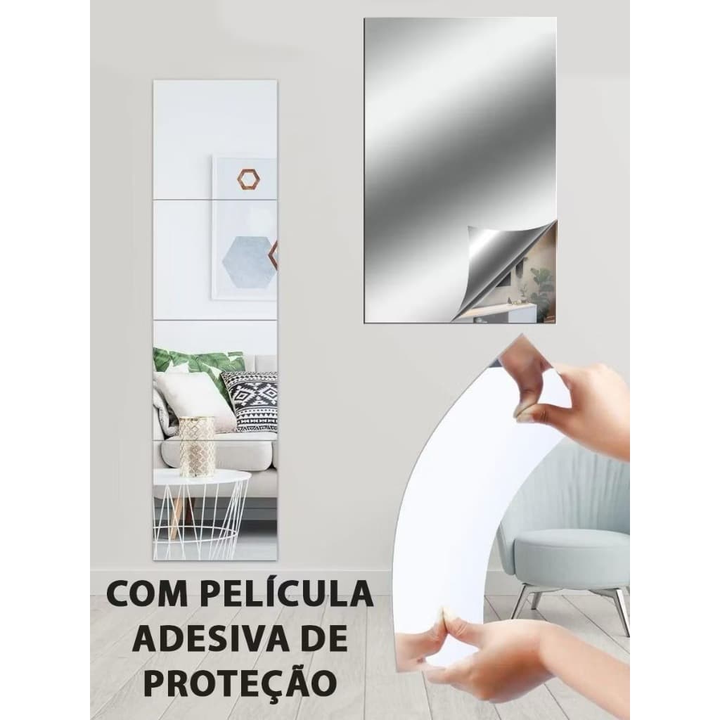 Kits 1 a 6 Espelhos Adesivo Decorativo Acrilico 20x30 Retangulares