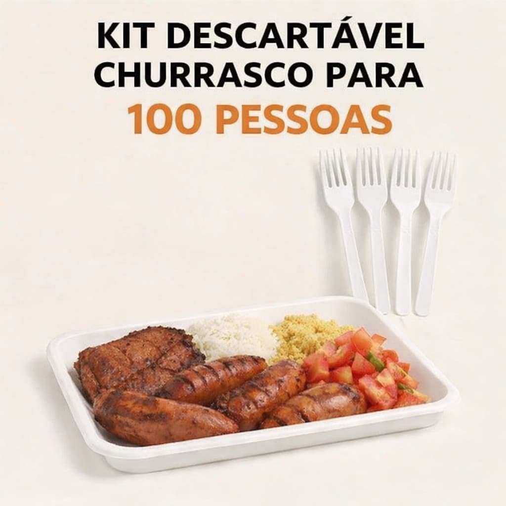 Kit Descartável C/100 Bandejas  B2 + 100 Garfos P/ Churrasco Festas Eventos