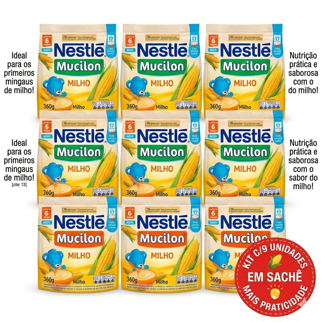 kit c/9 Cereal Infantil Mucilon de Milho 360g - Embalagem com
