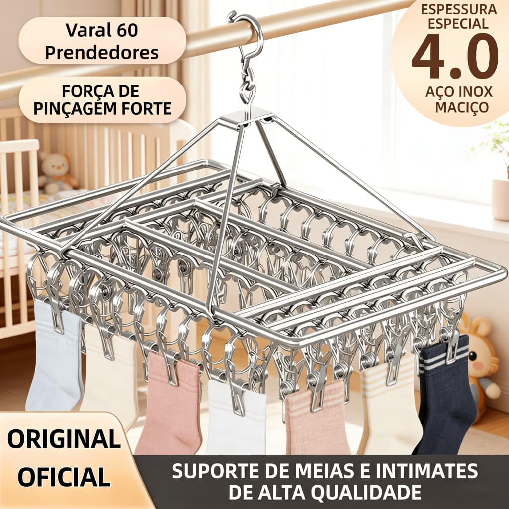 Varal 40/60 Prendedores Roupa Bebe Calcinha Cueca Dobrável Inox