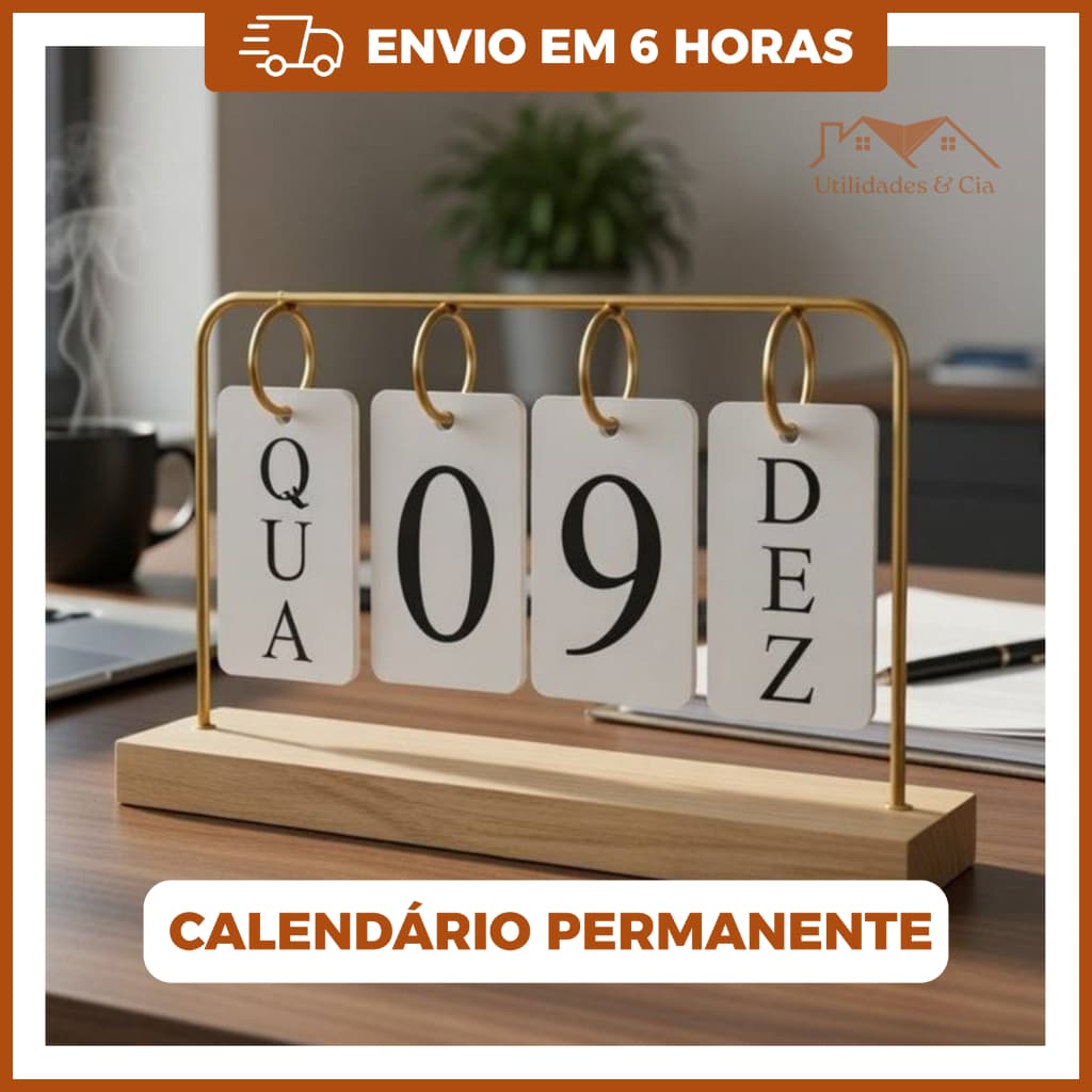 Calendário de Mesa Permanente Dourado Versátil Decorativo Sala Escritório Home Office