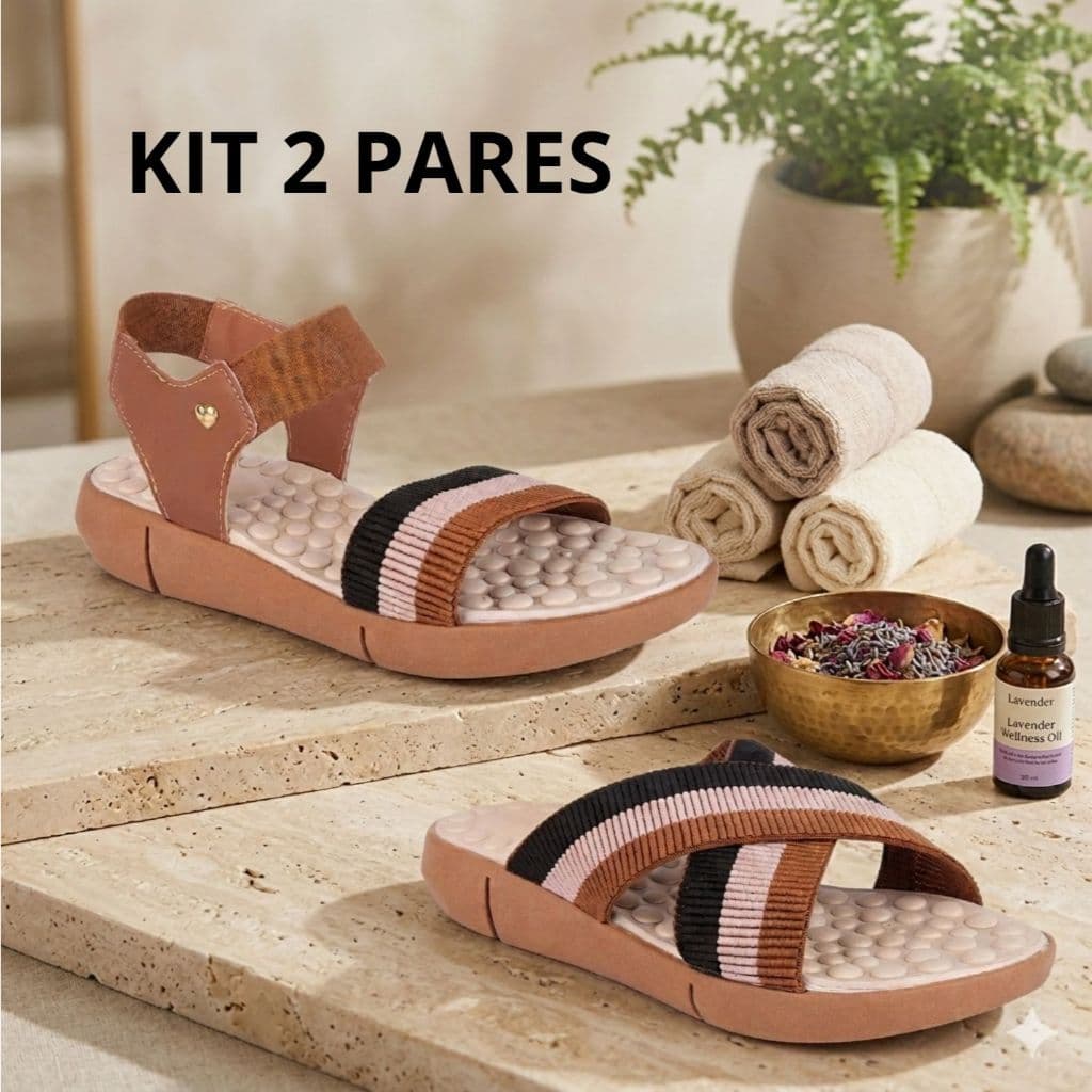 Kit 2 Pares Chinelo + Sandália Ortopédicos Femininos Elástico Canelado Resistente Leve Confortável