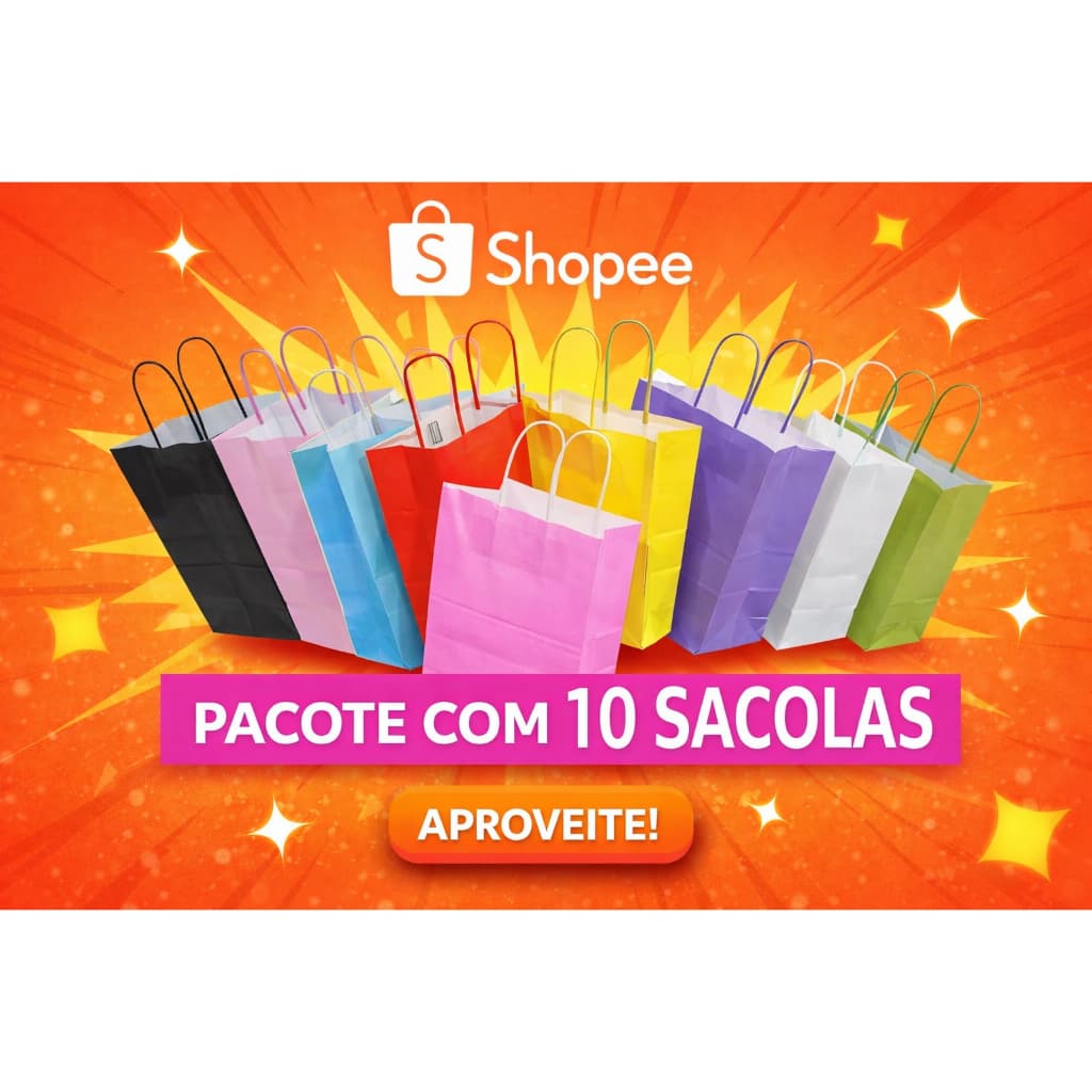 Sacolas Coloridas de papel P - Pacote 10 Unidades - alça de cordão 13cmx8cmx16cm