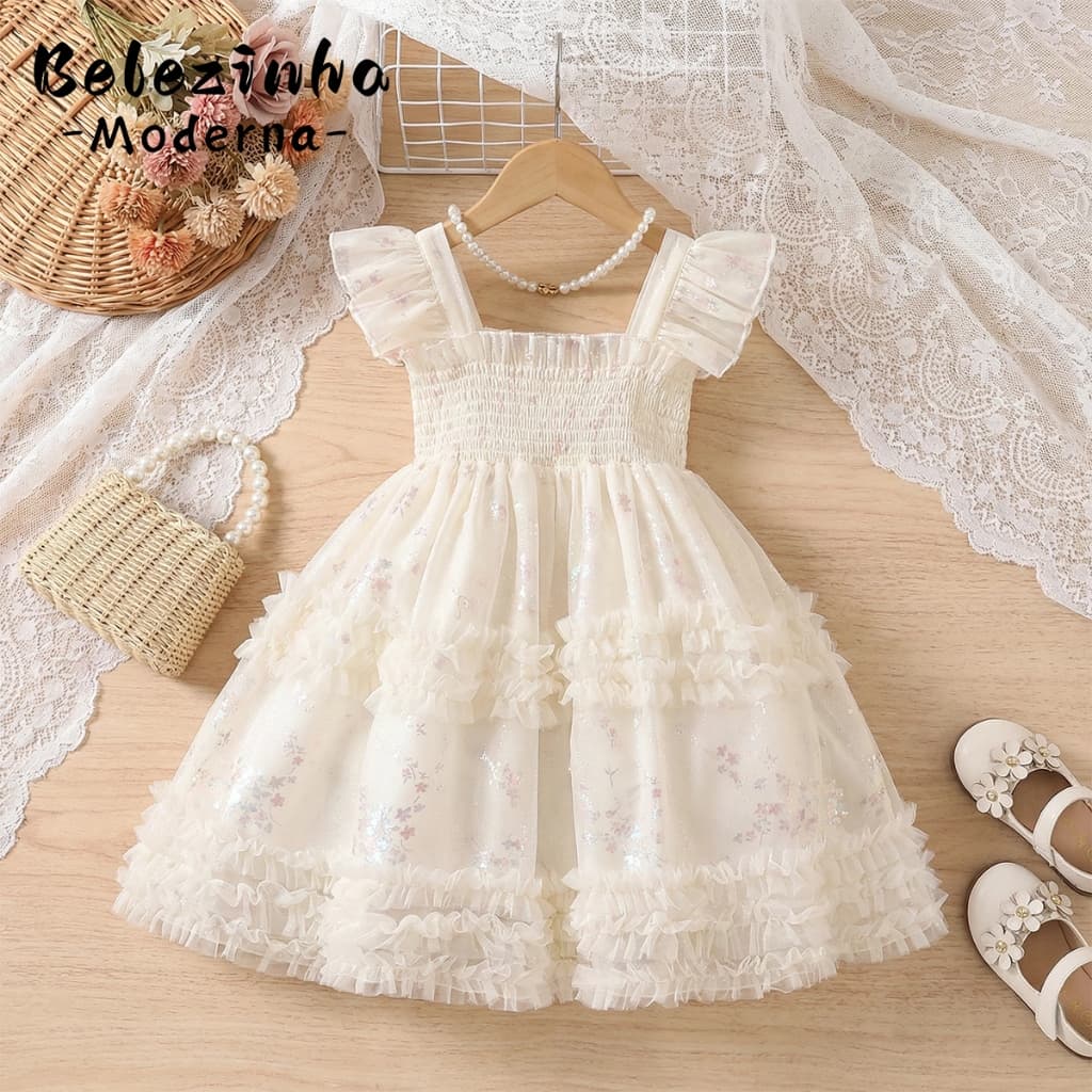 【Belezinha Moderna】Vestidos para meninas, roupas infantis sem mangas, vestidos de festa de aniversário para meninas