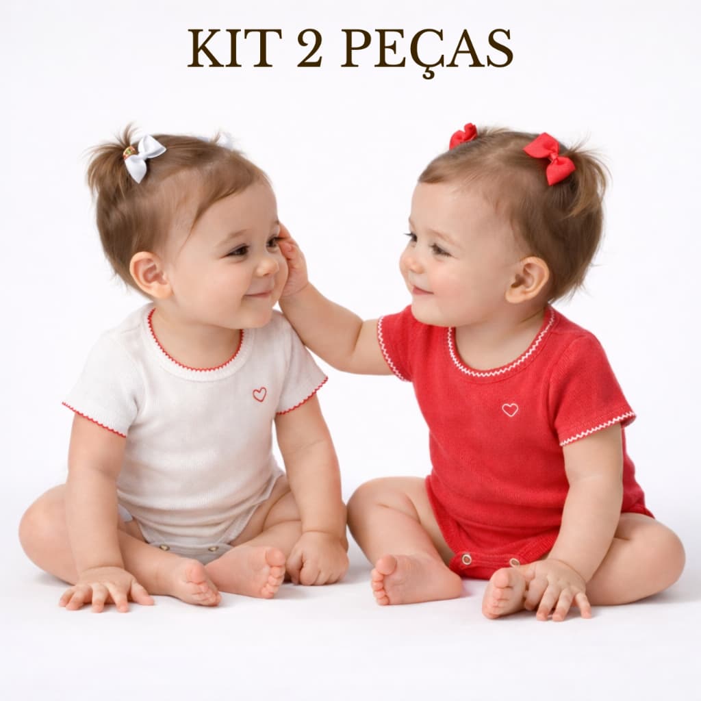 Kit 2 Peças Body Bebê Picueta+Bordado Confortável Premium Ribana Conforto Alta Qualidade Bory