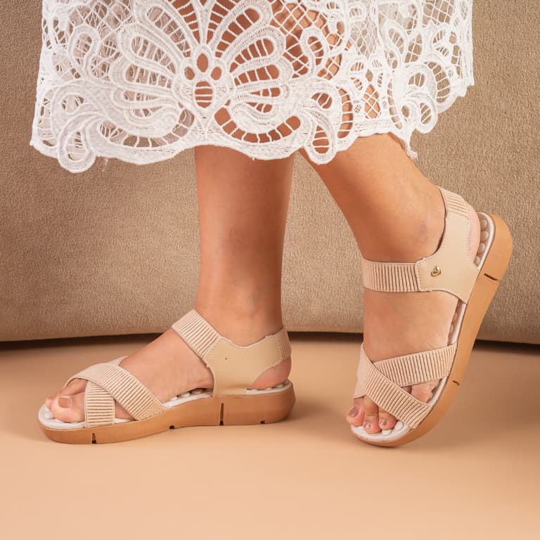 Sandália Papete Feminina Ortopédica com Elástico Nude Confortável Moderna com Palmilha Massageadora