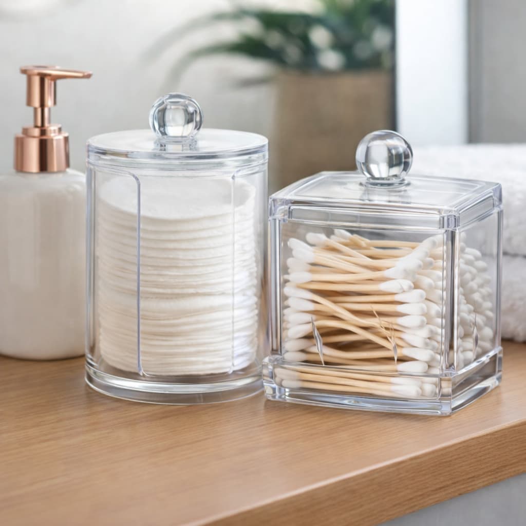 Porta Algodão e Cotonete com Tampa  Organizador Acrilico Maquiagem