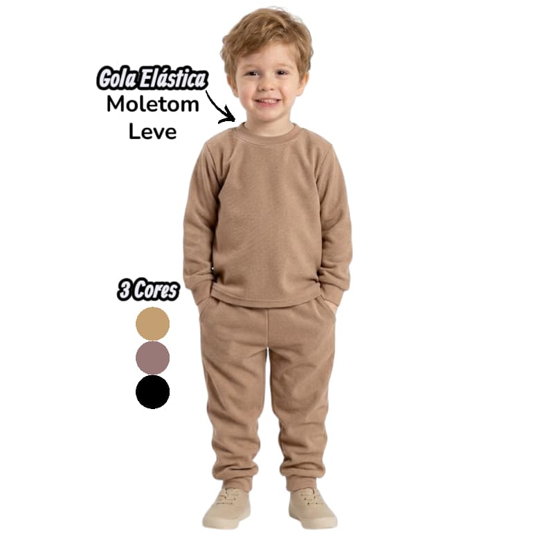Conjunto 2 peças Infantil unisex de Moletom pelúciada e com elásticos frio básico