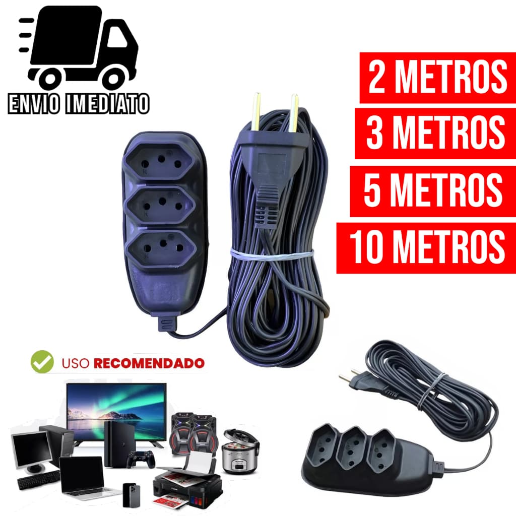 Extensão Elétrica Bivolt com 3 Tomadas 110v 220v Alexa Compacta 2 3 5 e 10 Metros